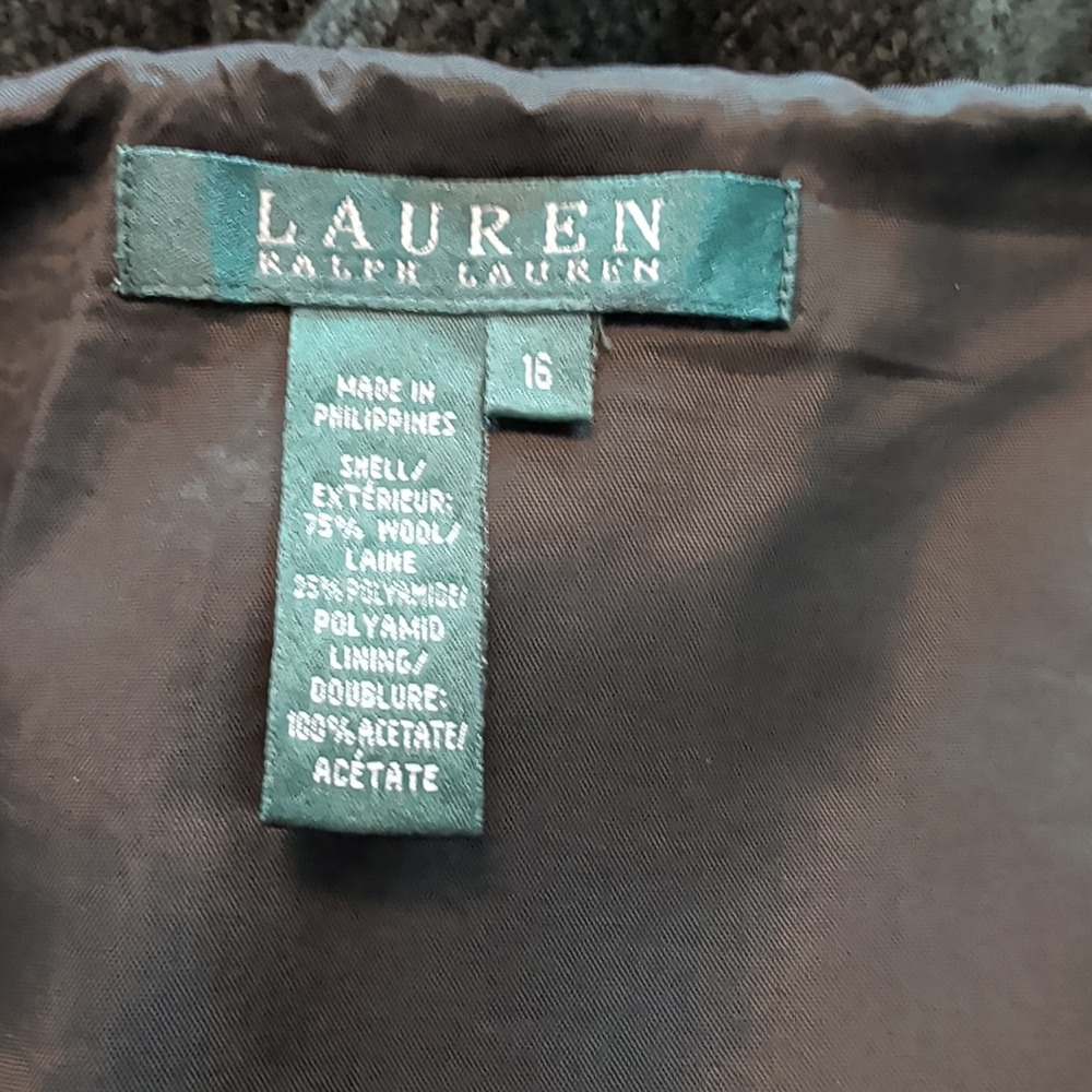 Lauren Ralph Lauren Womens Green Wool Blend Skirt Suit Set Jacket Skirt Size 16 - Picture 8 of 13